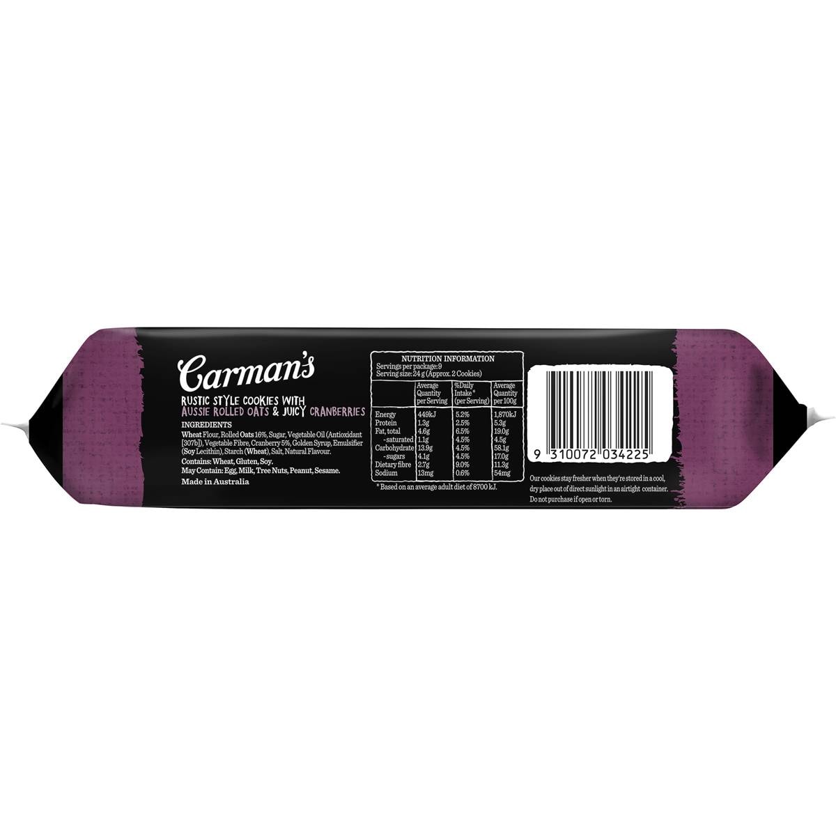 Carman's Muesli Cookies Cranberry & Oat 215g Woolworths
