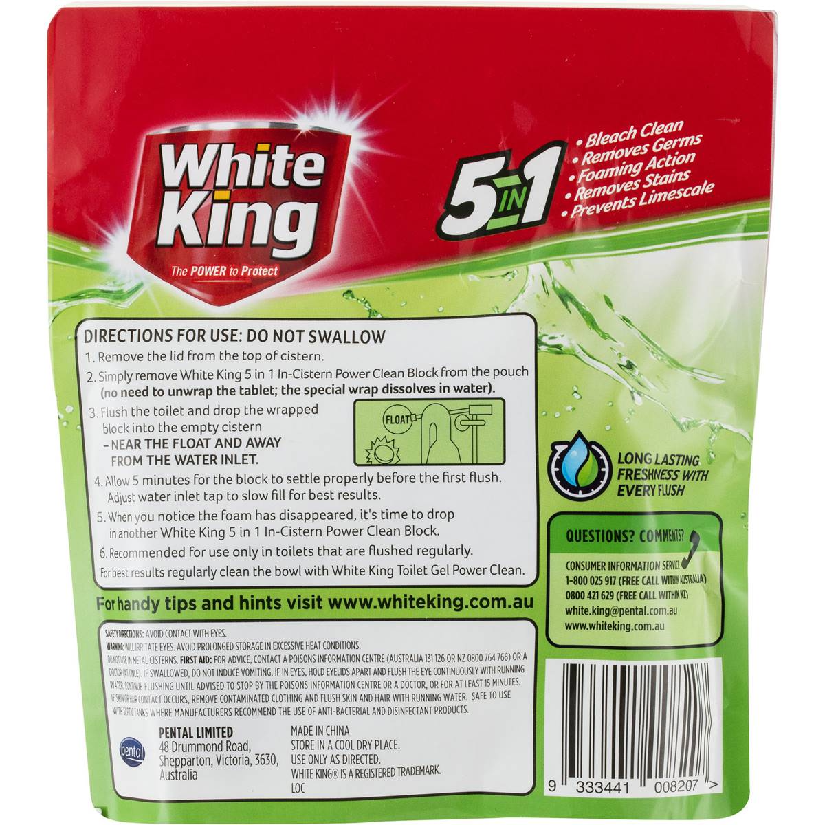 White King 3 In 1 Bleach Toilet Cleaner Block In Cistern Marble Citrus