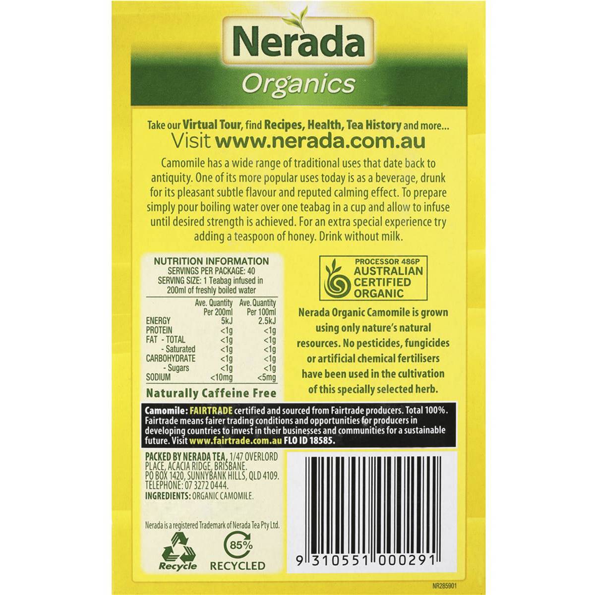 Nerada Organic Camomile Tea Bags 40 Pack Woolworths