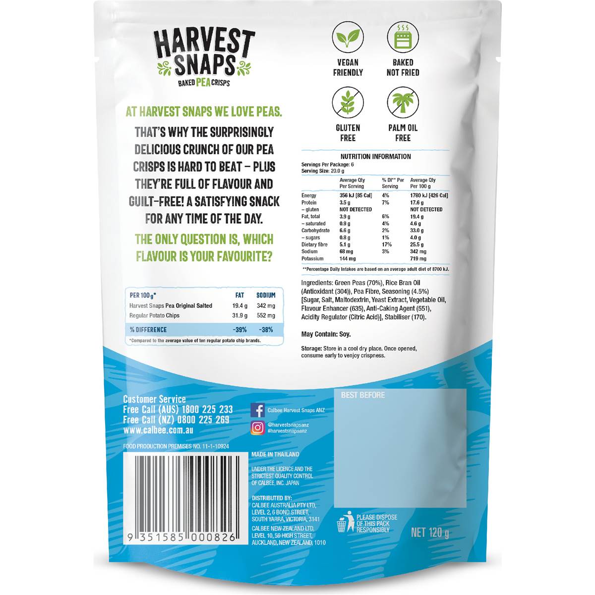 Calbee Harvest Snaps Original Salted 120g Woolworths
