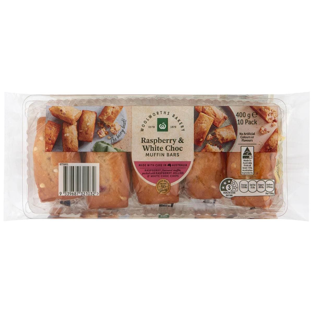Woolworths Raspberry & White Choc Muffin Bars 400g 10 pack