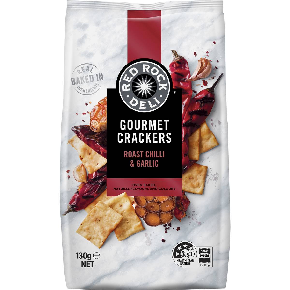 Red Rock Deli Gourmet Crackers Chilli Roast Garlic Lemon Oil 130g