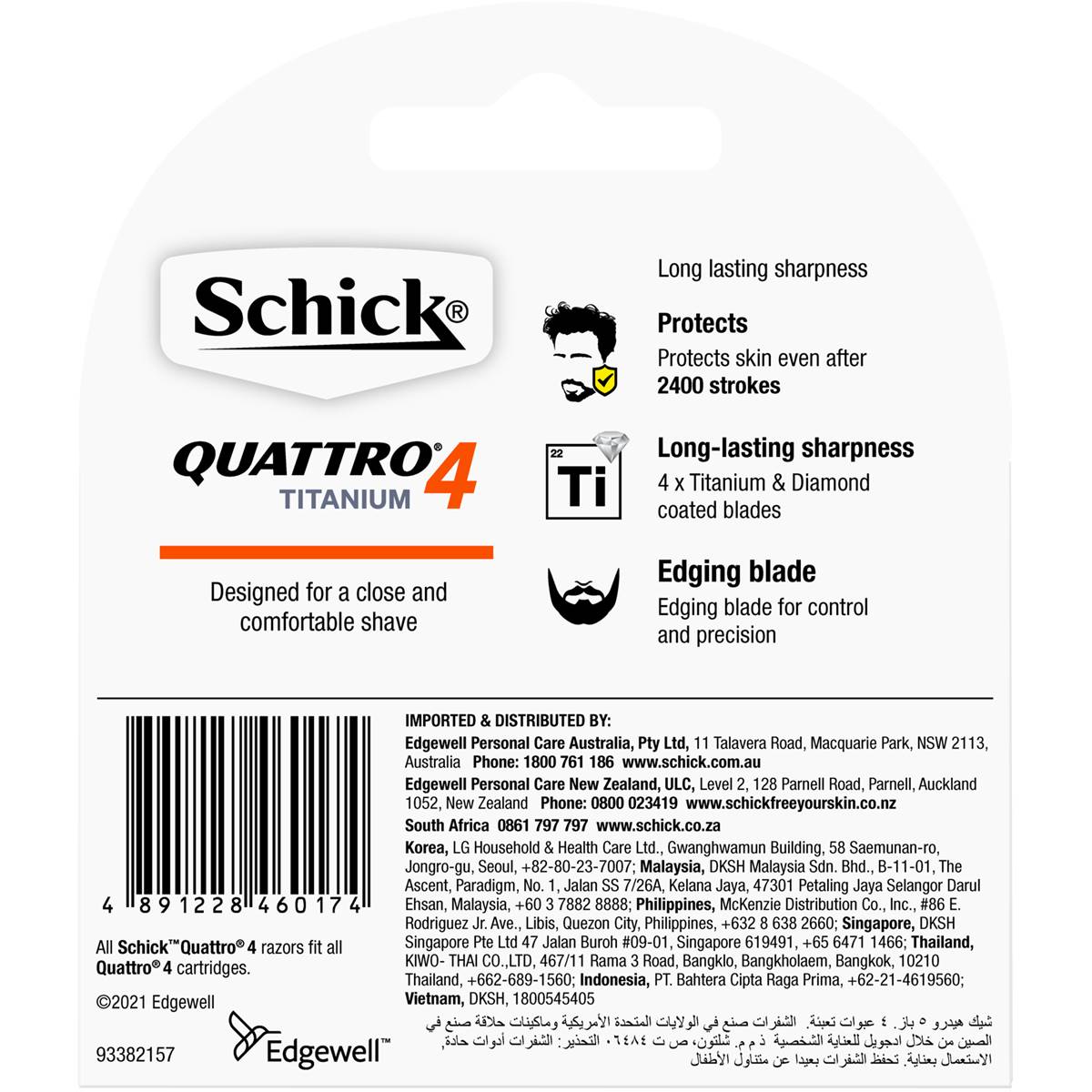 Schick Razor Blades Quattro Titanium 4 Cartridges 4 Pack | Woolworths