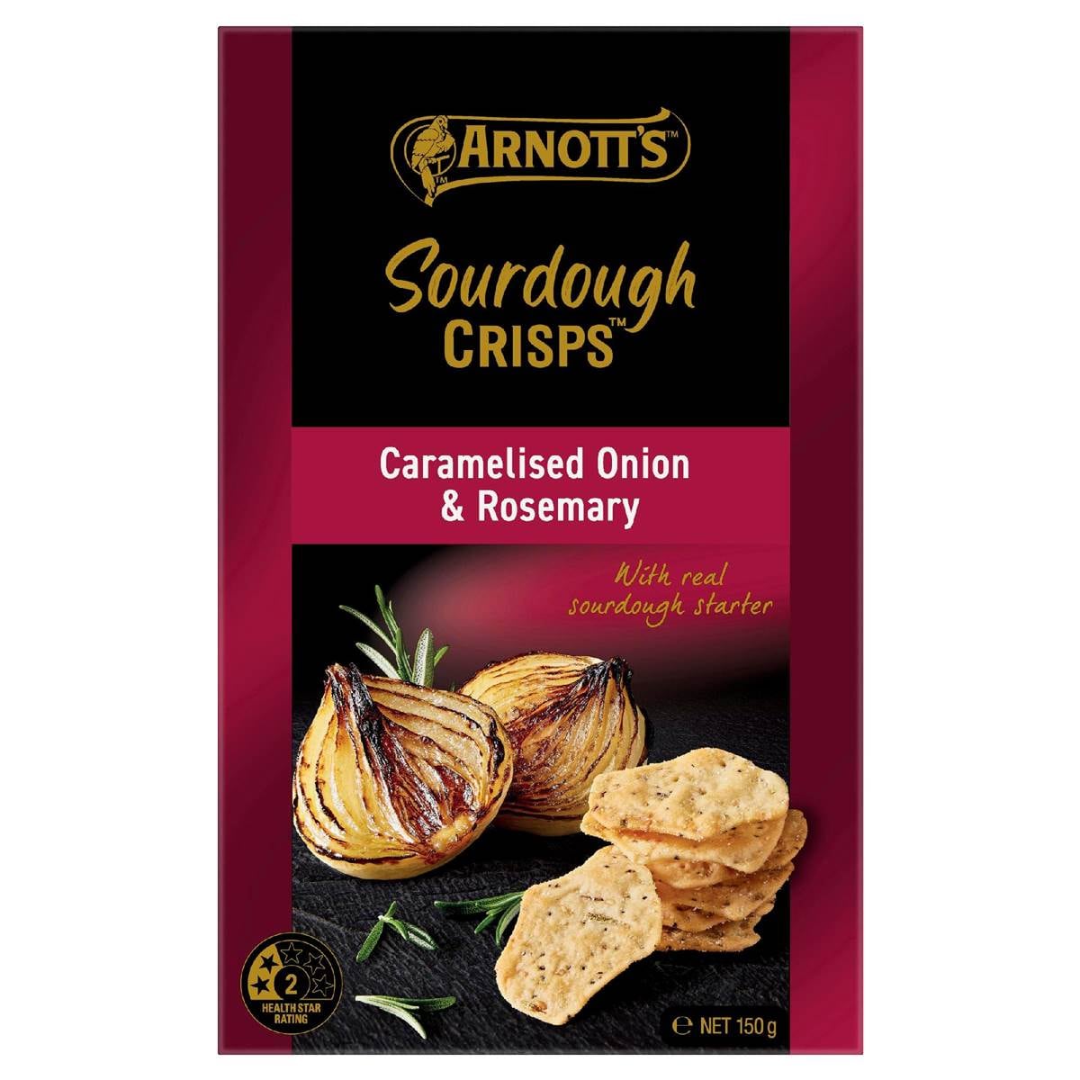 Arnott's Sourdough Crisps Caramalised Onion & Rosemary Crackers 150g