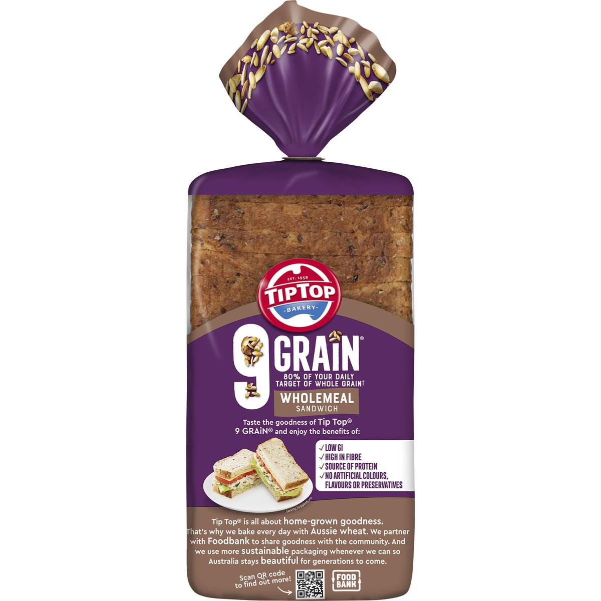 Tip Top Bakery 9 Grain Wholemeal Sandwich Bread 750g Woolworths
