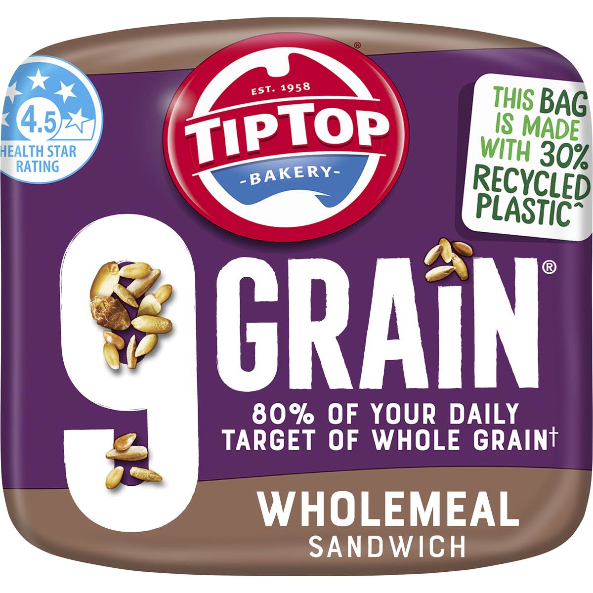 Tip Top Bakery 9 Grain Wholemeal Sandwich Bread 750g Woolworths
