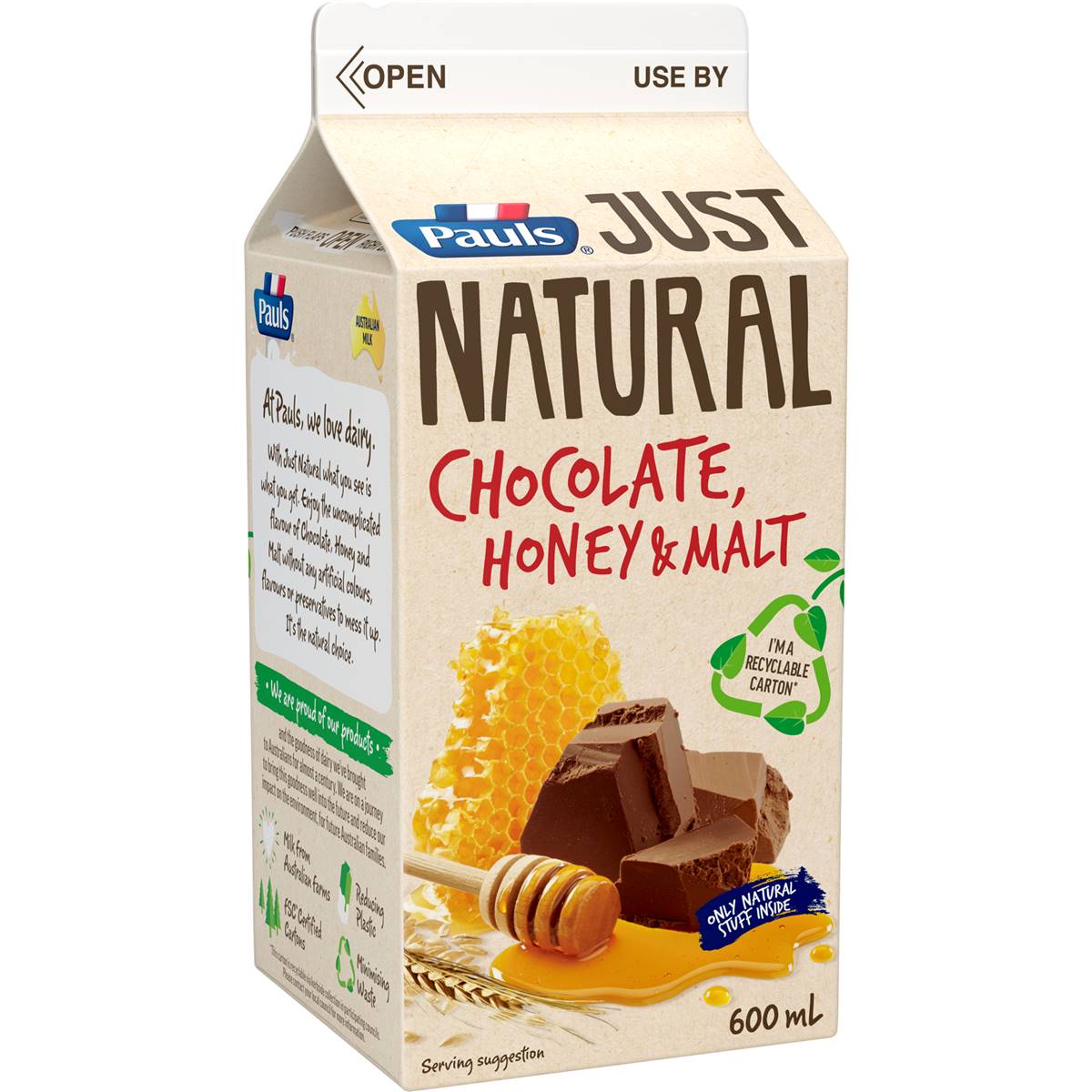 Pauls Natural Choc Honey & Malt 600ml | Woolworths