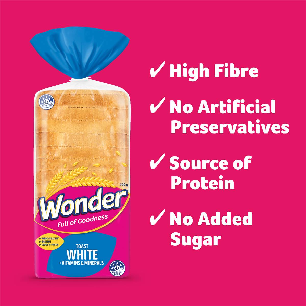 Wonder White Bread Vitamins & Minerals Toast 700g Woolworths