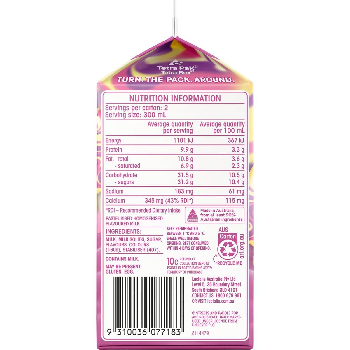 Oak Paddle Pop Rainbow Milk 600ml Woolworths