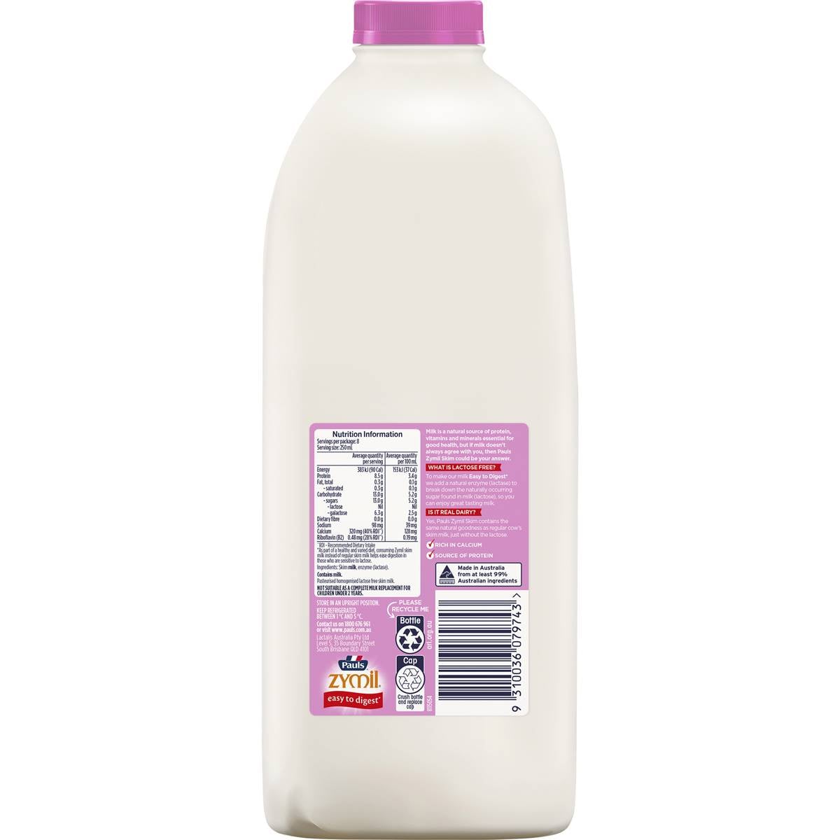Pauls Zymil Skim Dairy Milk 2l Woolworths