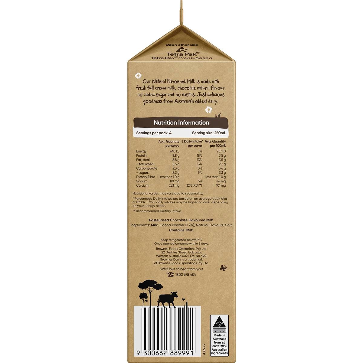 Brownes Choc Natural Flavoured Milk 1l Woolworths