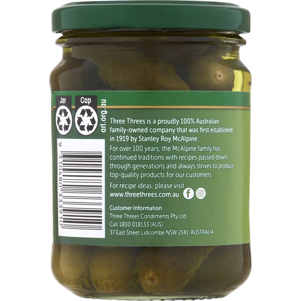 Three Threes Gherkins Sweet Spiced 260g Woolworths