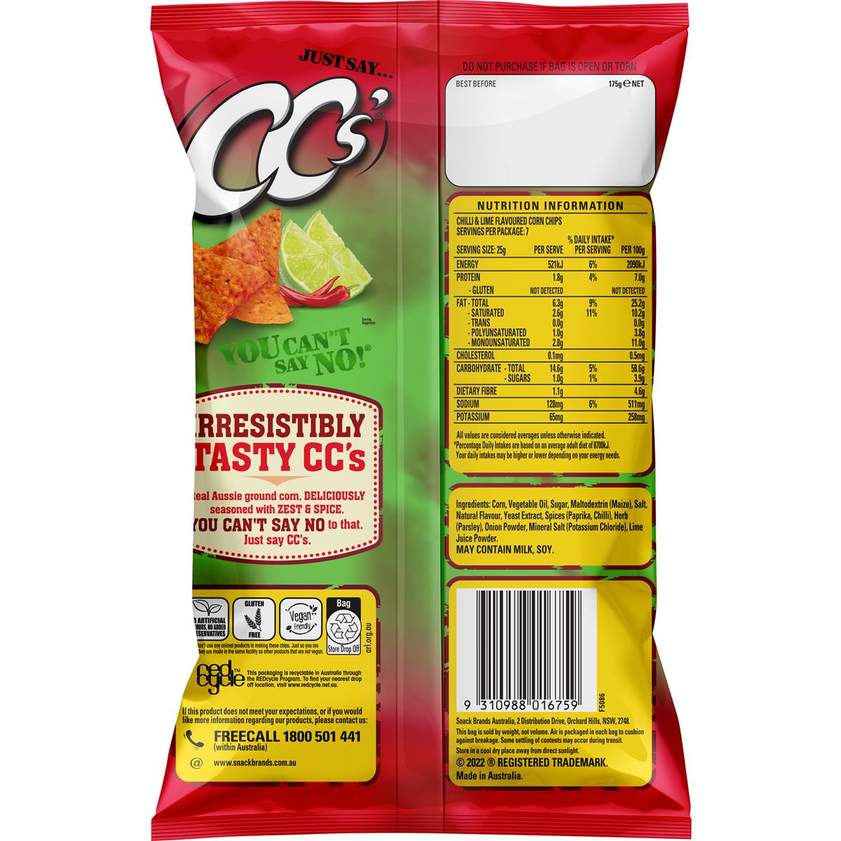 Cc's Corn Chips Chilli & Lime 175g Woolworths