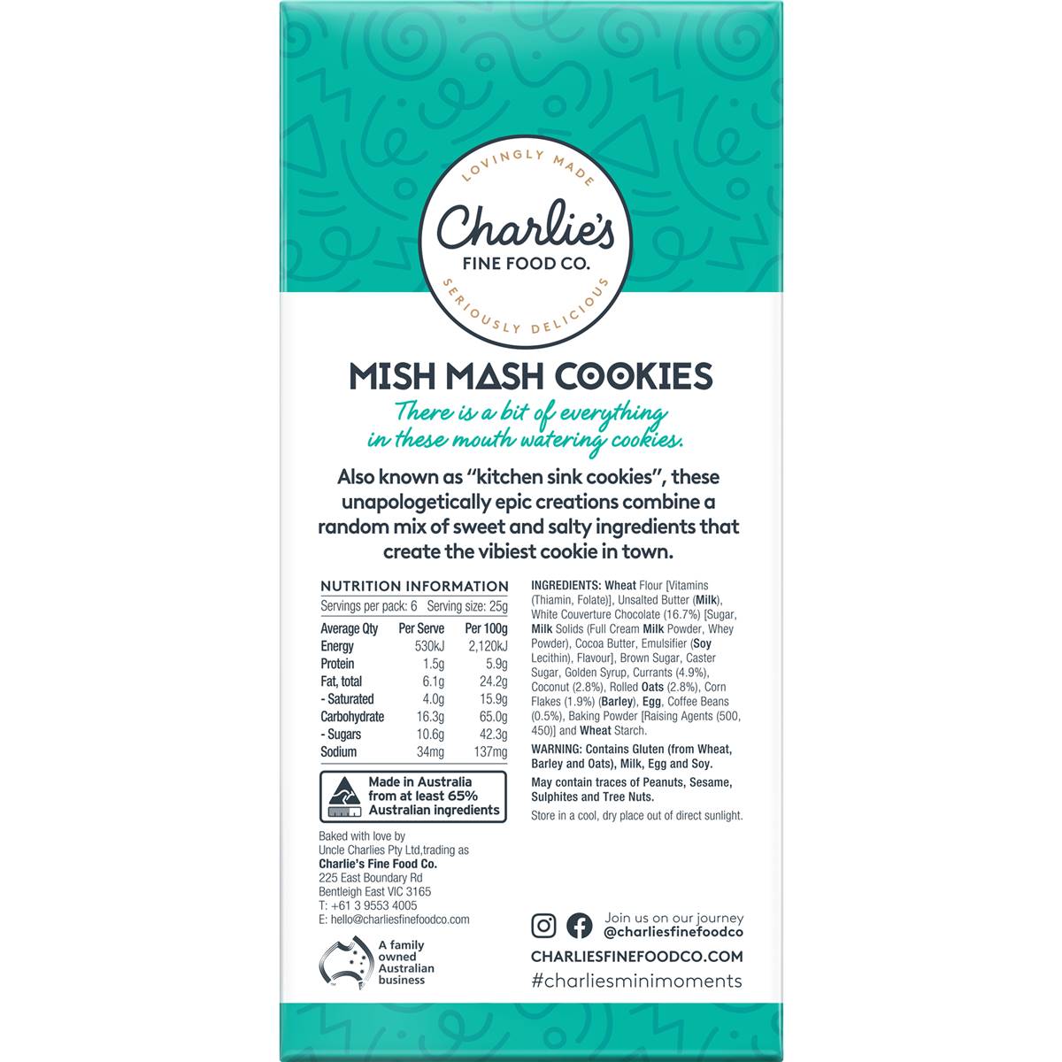 Charlie's Fine Foods Mish Mash Cookies Early Riser 150g Woolworths