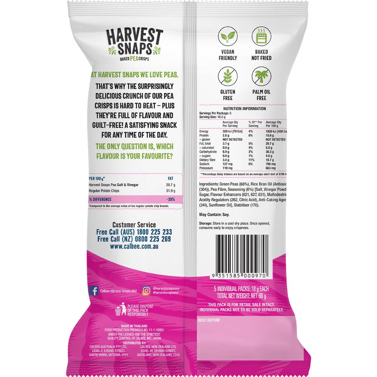 Calbee Harvest Snaps Salt & Vinegar 5 Pack Woolworths