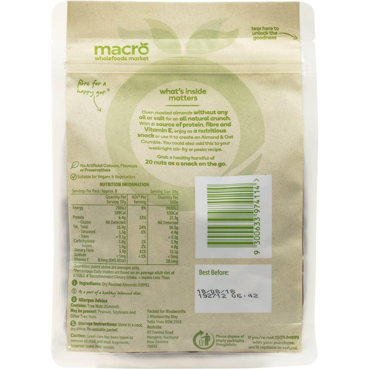 Macro Dry Roasted Almonds 250g Woolworths