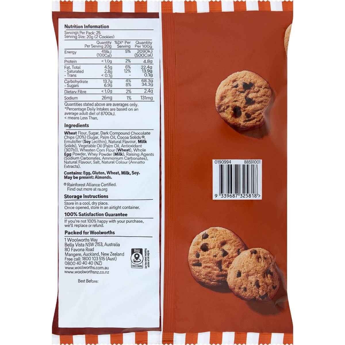 Woolworths Chocolate Chip Cookies 500g Woolworths