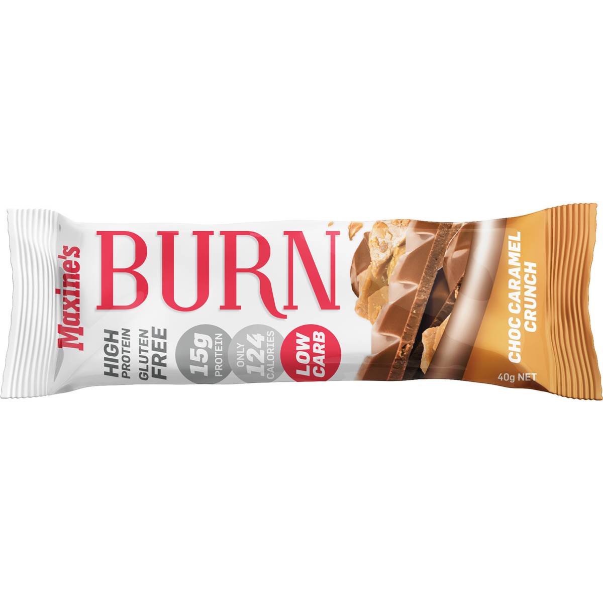 Maxine's Burn High Protein Chocolate Caramel Crunch Bar