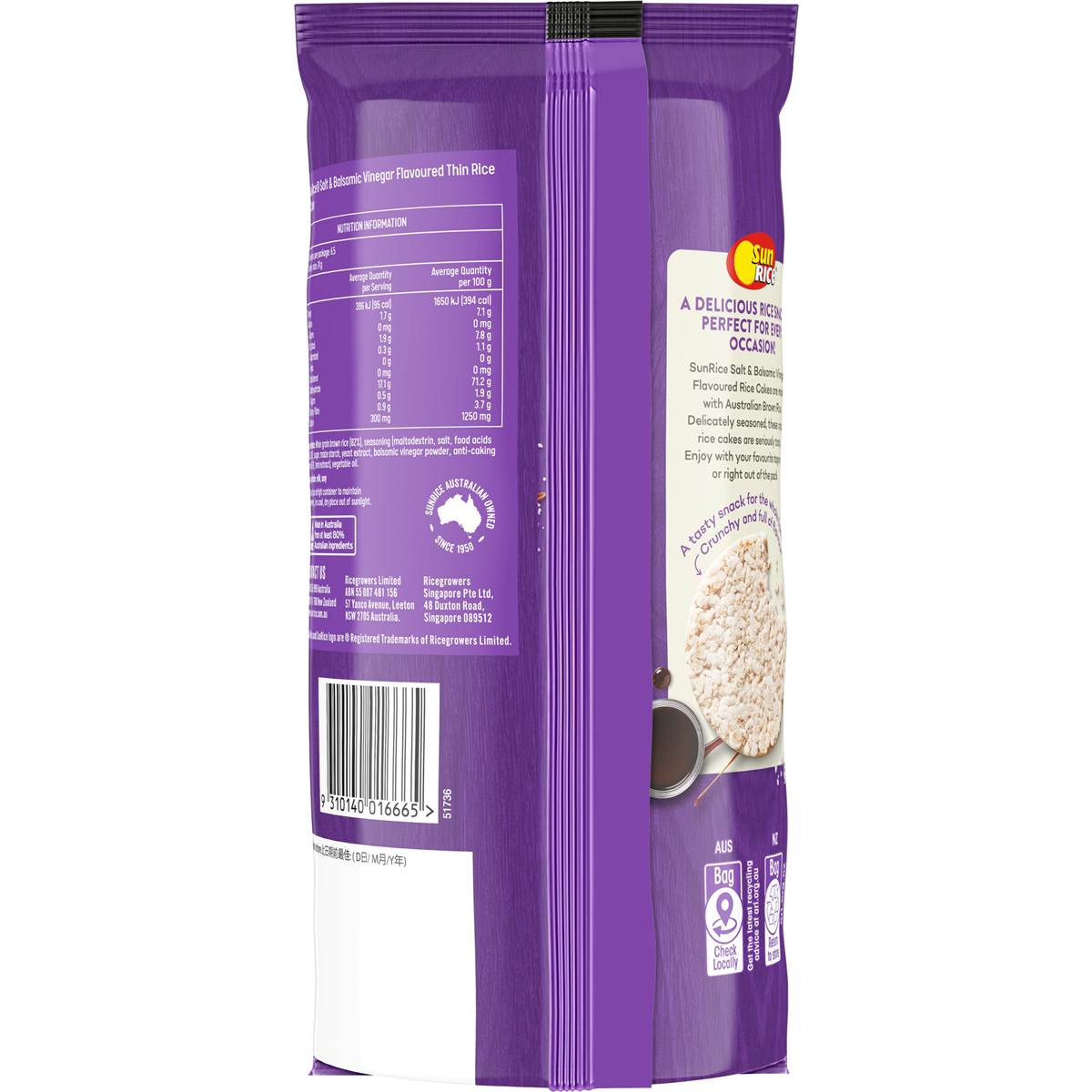 Sunrice Thin Rice Cakes Salt & Balsamic Vinegar 160g Woolworths