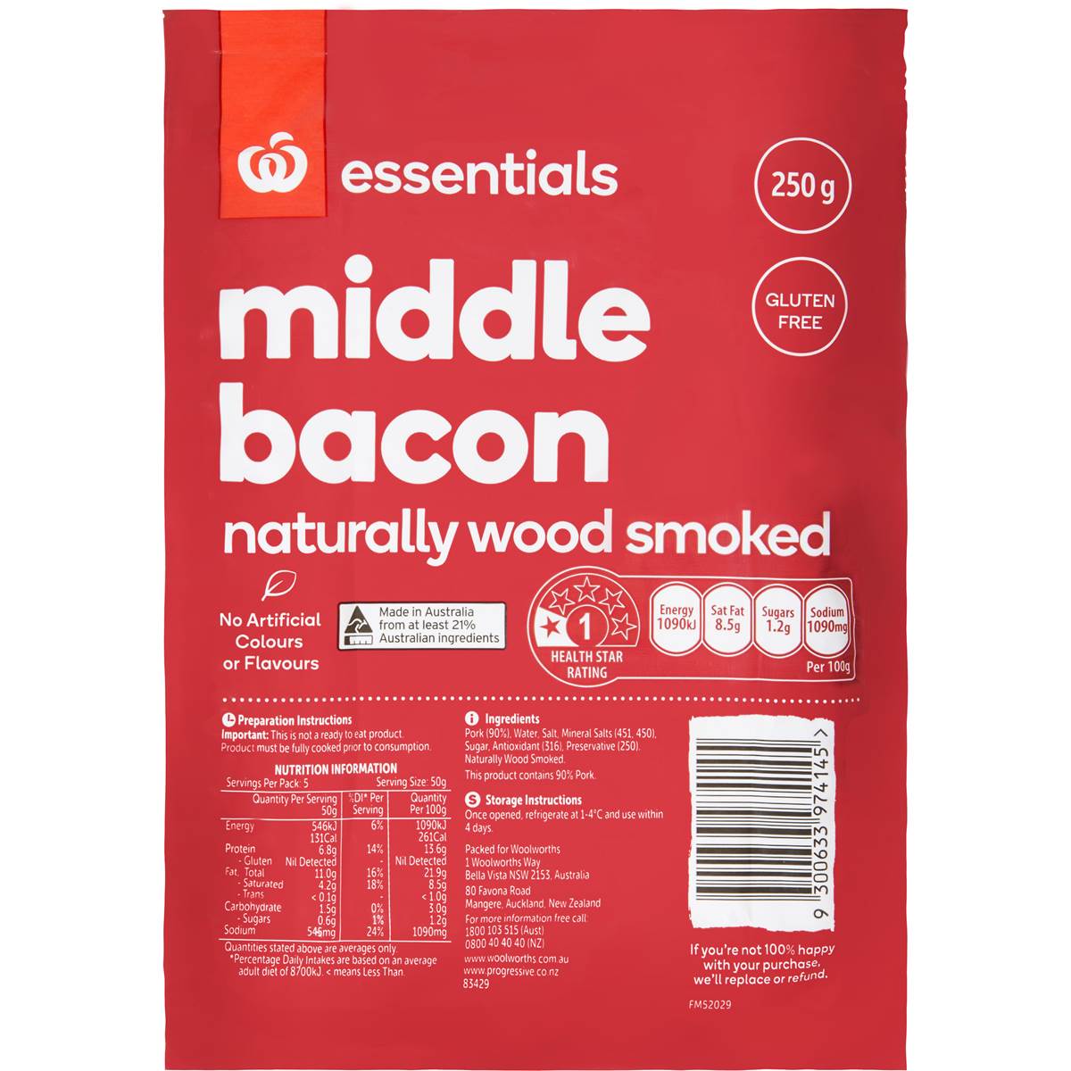 Homebrand Bacon Middle Cut Rashers 250g Woolworths