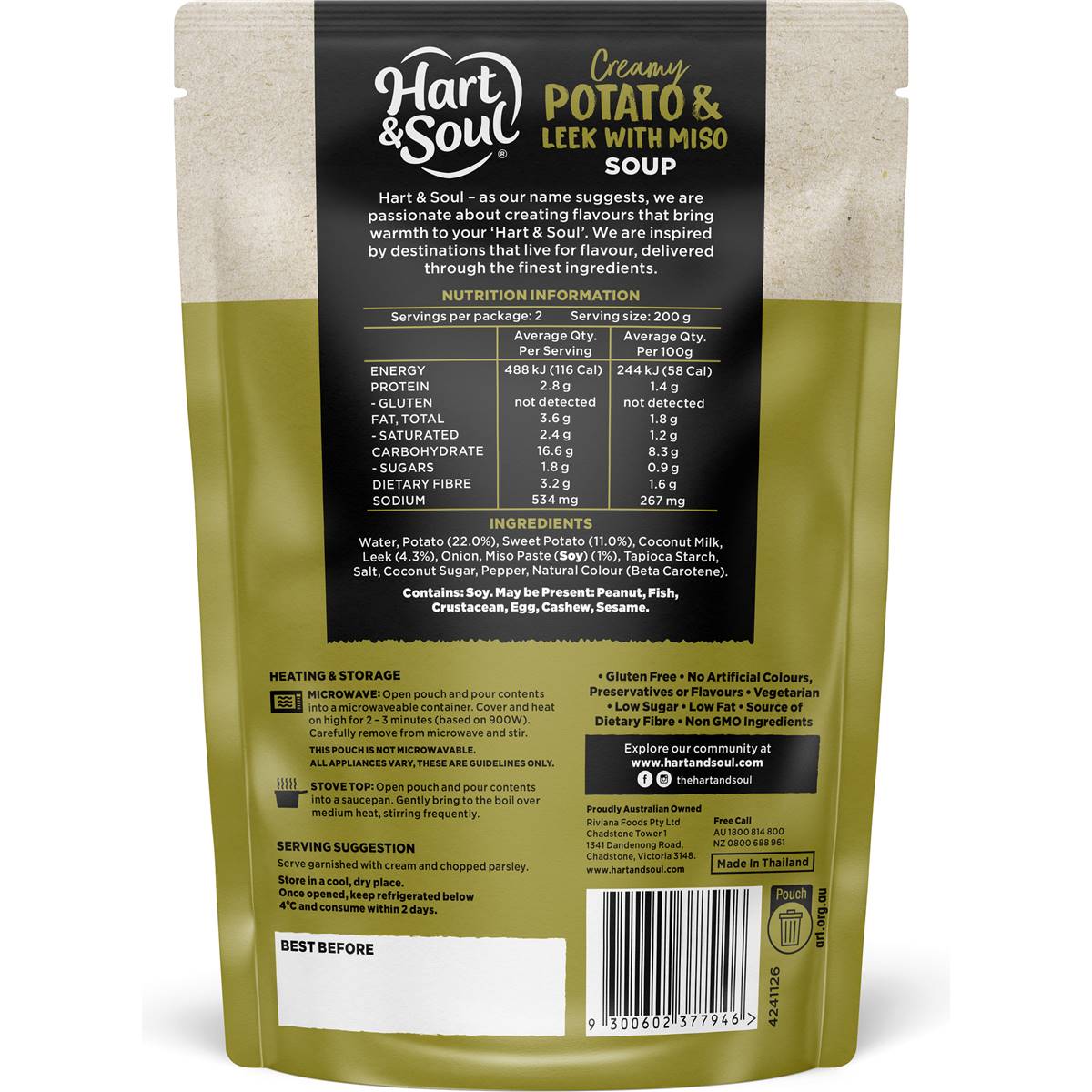 Hart & Soul Potato & Leek With Miso Soup 400g Woolworths