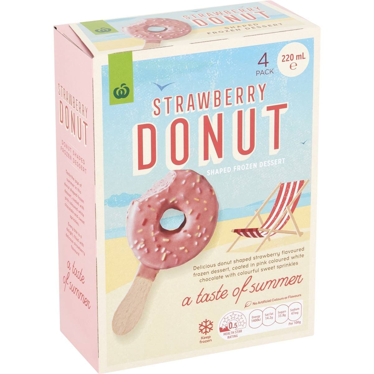 Woolworths Donut Frozen Dessert Strawberry 4 Pack Woolworths