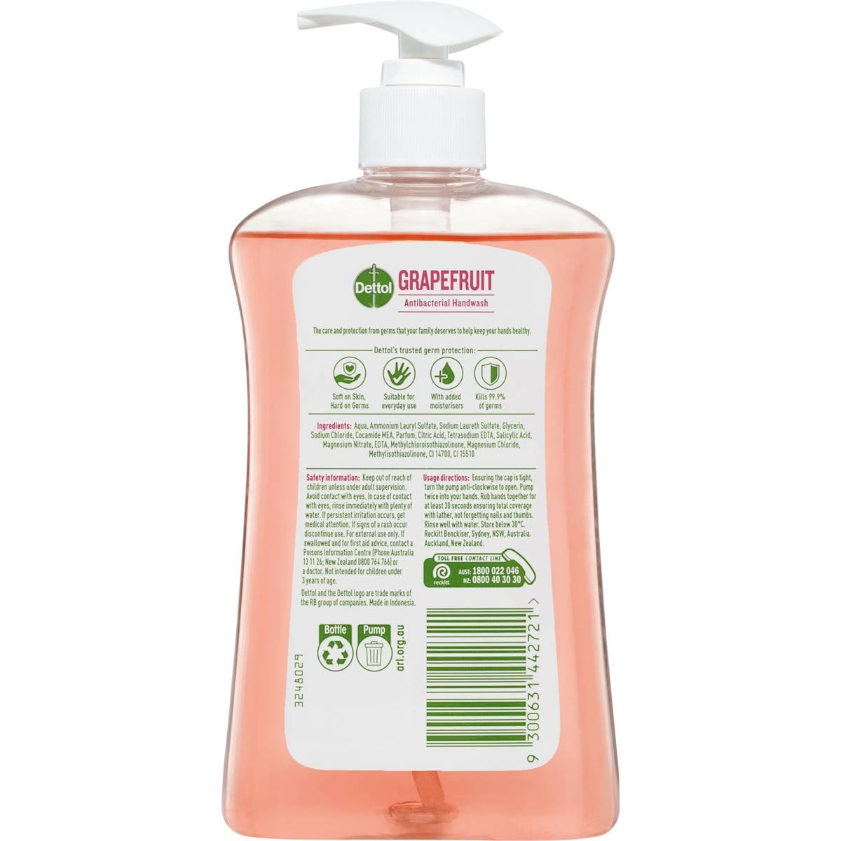 Dettol Antibacterial Liquid Hand Wash Pump Grapefruit 500ml Woolworths