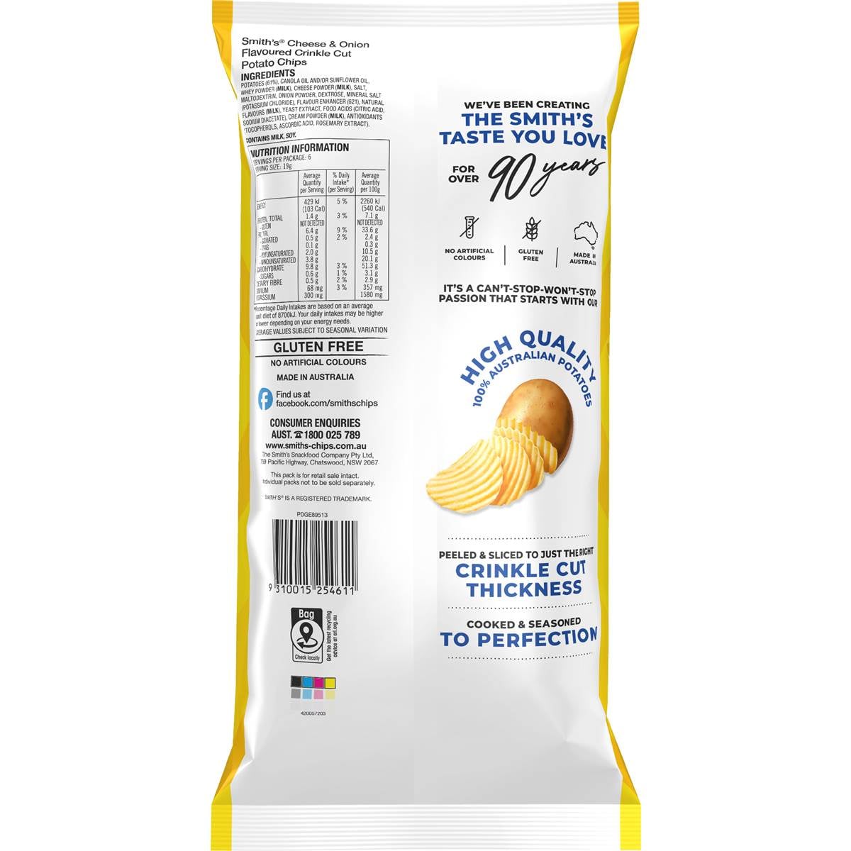 Smith's Crinkle Cut Cheese & Onion Potato Chips Multipack 114g Woolworths