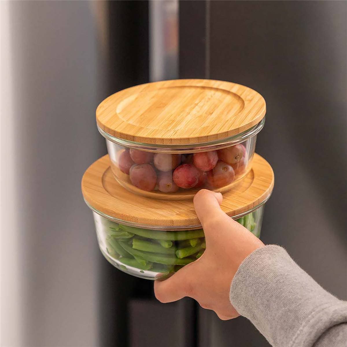 Kate's Kitchen Round Glass Food Container With Bamboo Lid 950ml Each