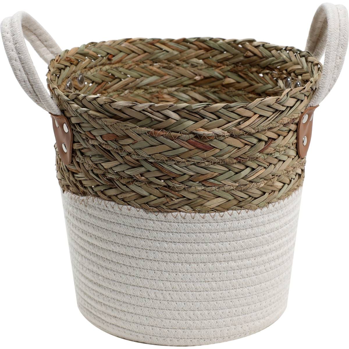 Inspire Woven Round Basket With Handle Small Each Woolworths