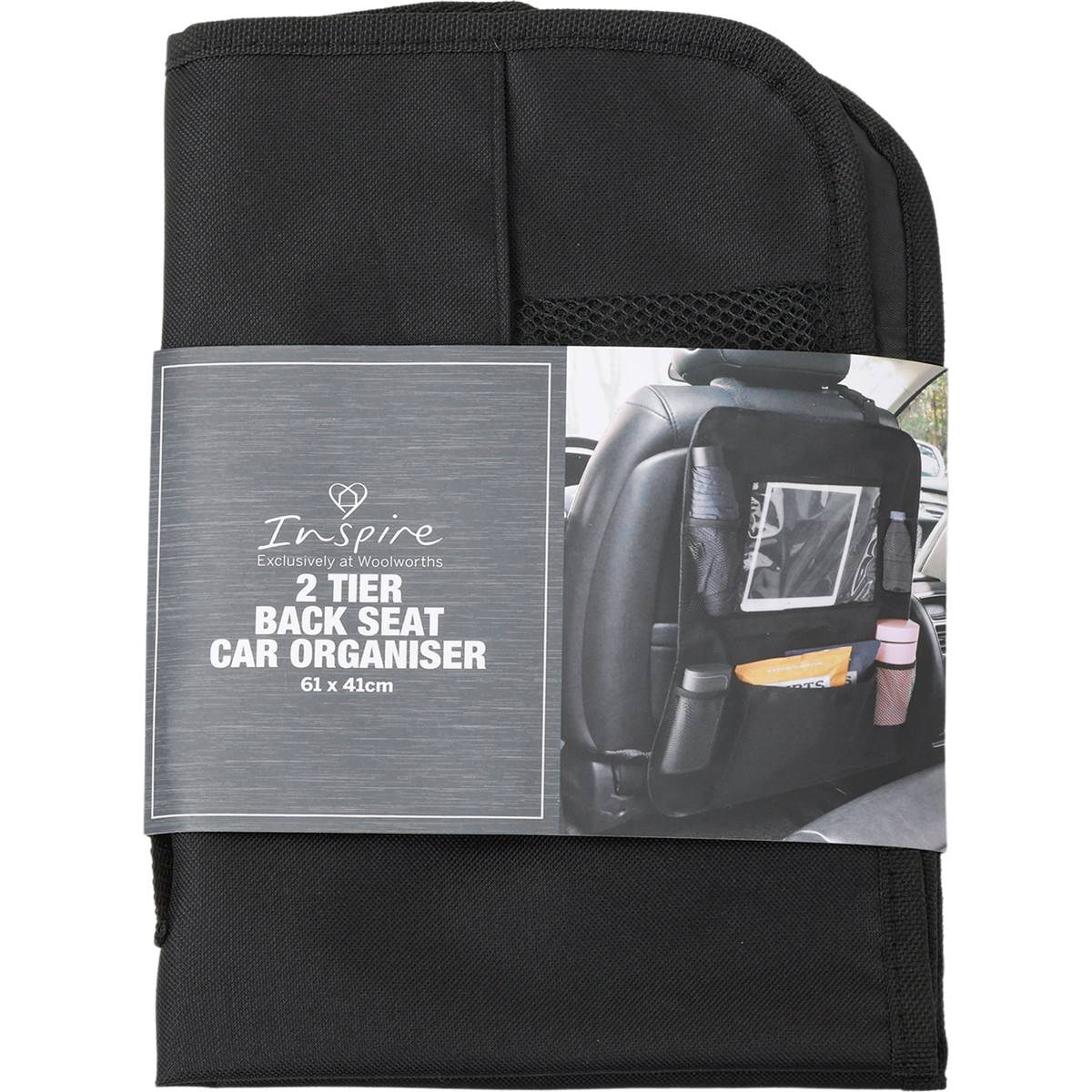 Inspire 2 Tier Back Seat Car Organiser Black Each Woolworths