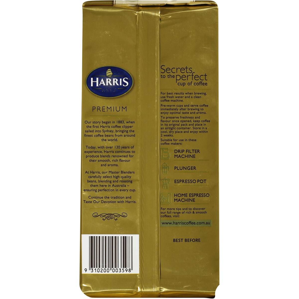 Harris Ground Coffee Brick Premium 600g Woolworths