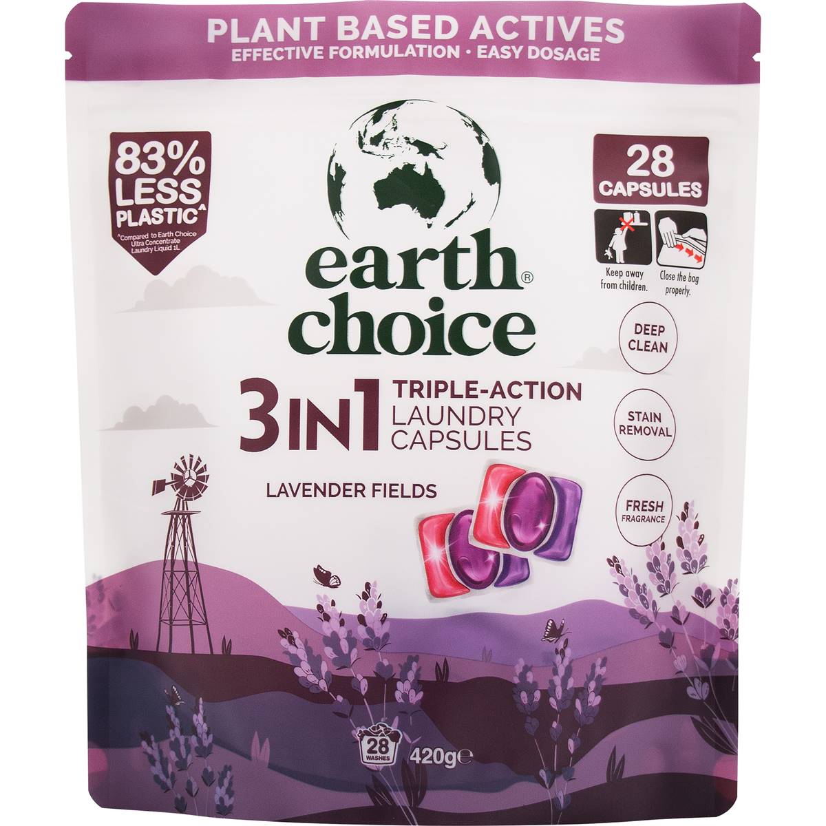 Earth Choice Triple Action Laundry Capsules Lavender Fields 28 Pack Woolworths