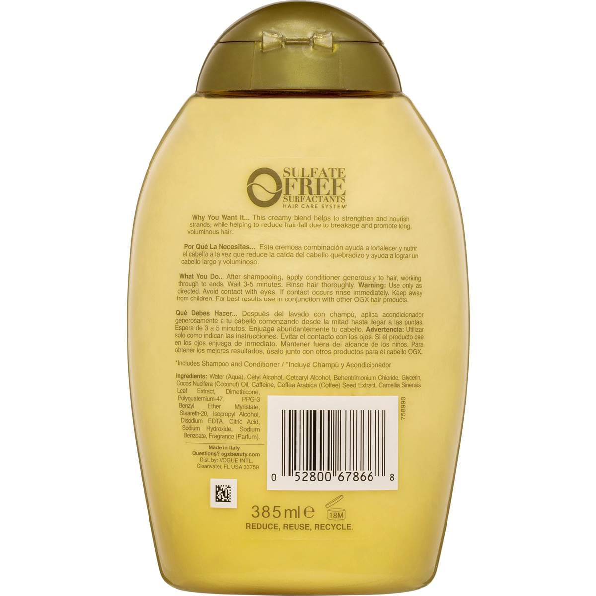 Ogx Coconut Caffeine Strengthening Conditioner For Damaged Hair 385ml