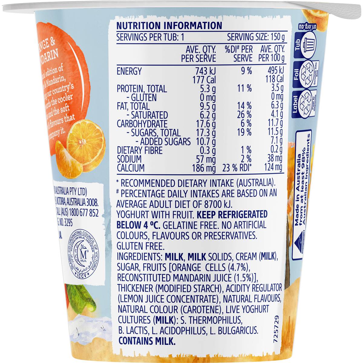 Dairy Farmers Thick & Creamy Mandarin Orange Yoghurt 150g | Woolworths