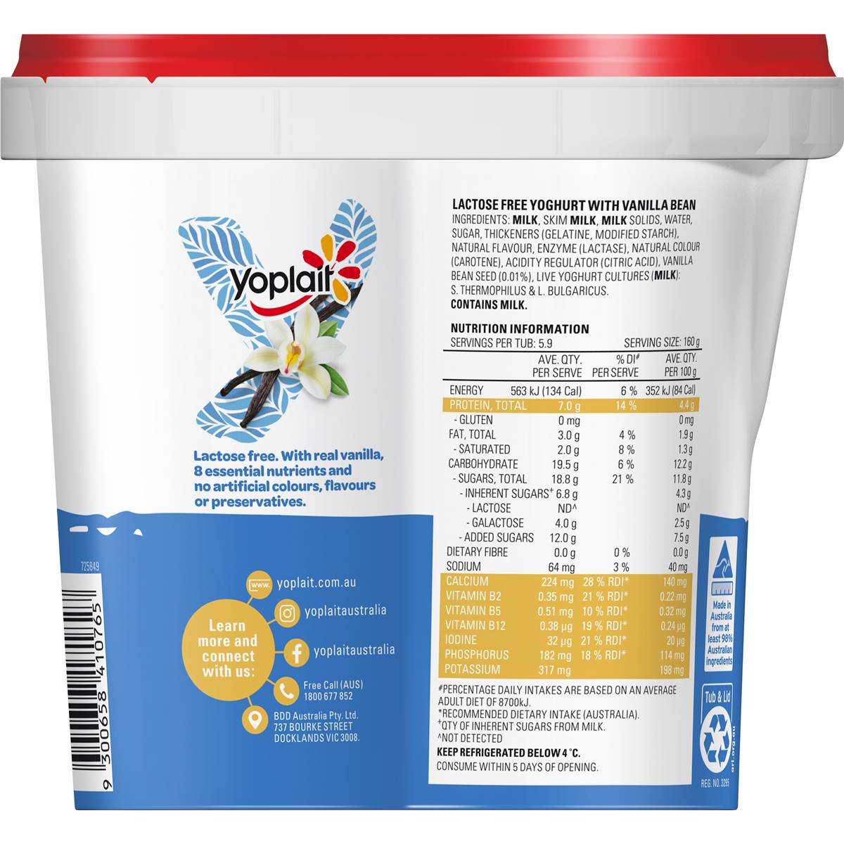Yoplait Lactose Free Vanilla Yoghurt 950g Woolworths