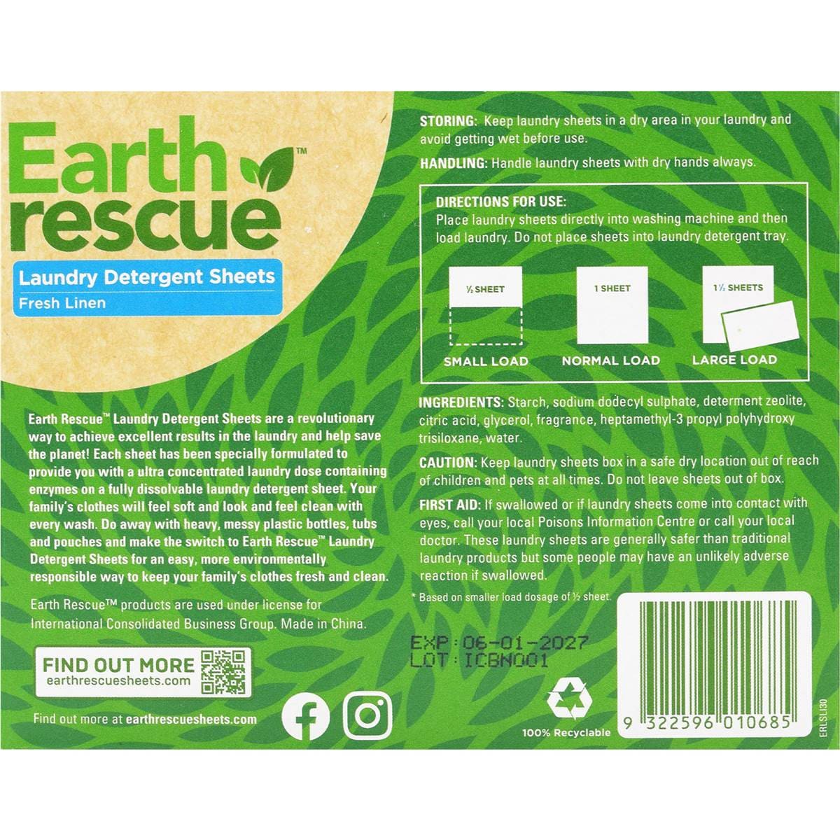 Earth Rescue Laundry Detergent Sheets Fresh Linen 30 Pack Woolworths