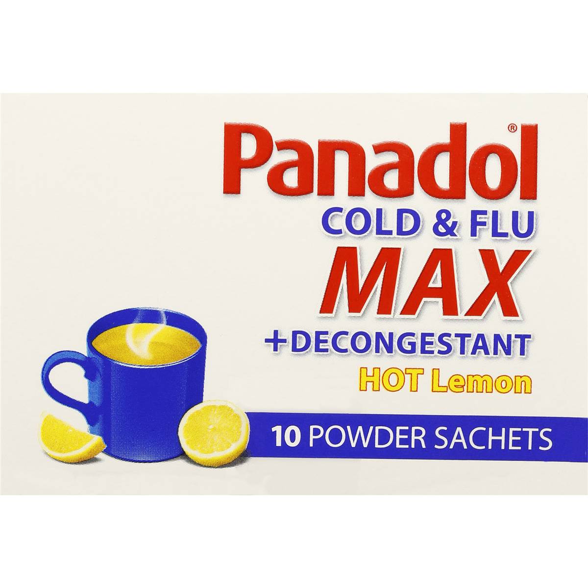 Panadol Paracetamol Cold Flu Plus Decongestant Hot Lemon Drink 10 Pack Woolworths