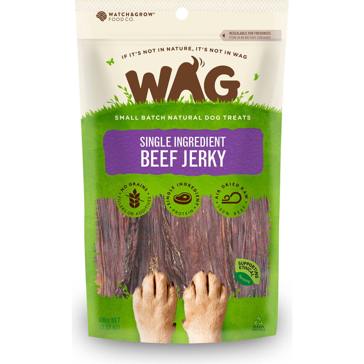 Wag Beef Jerky Dog Treat 100g Woolworths