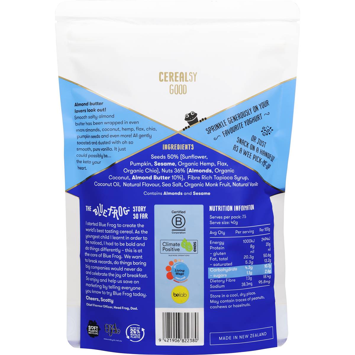 Blue Frog Keto Cereal Almond Butter & Vanilla Bean 300g Woolworths