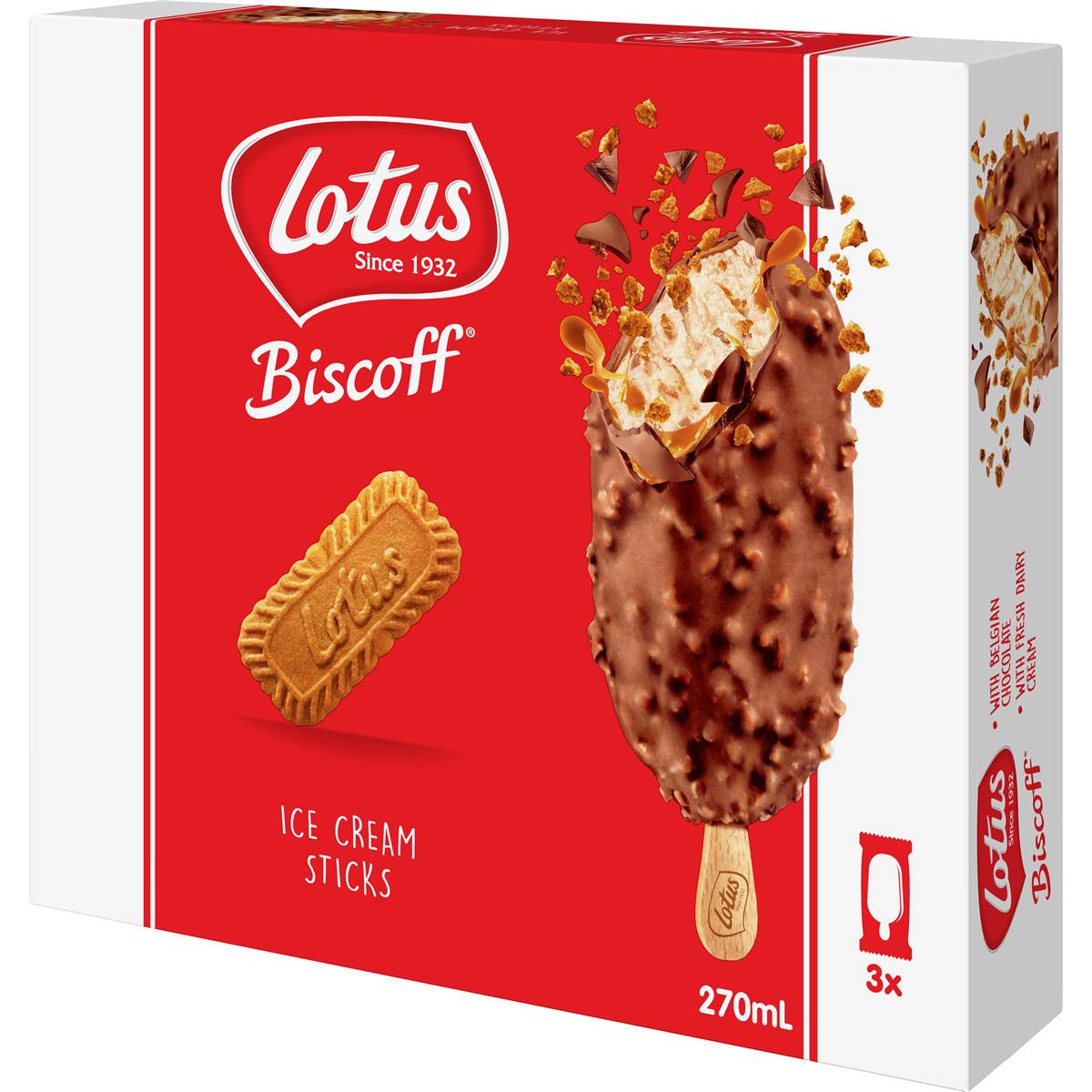 Lotus Biscoff Milk Chocolate Ice Cream Sticks 3 Pack Woolworths