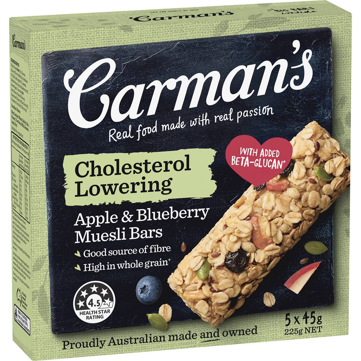 Carman s Muesli Bars Cholesterol Lowering Apple Blueberry 5 Pack 