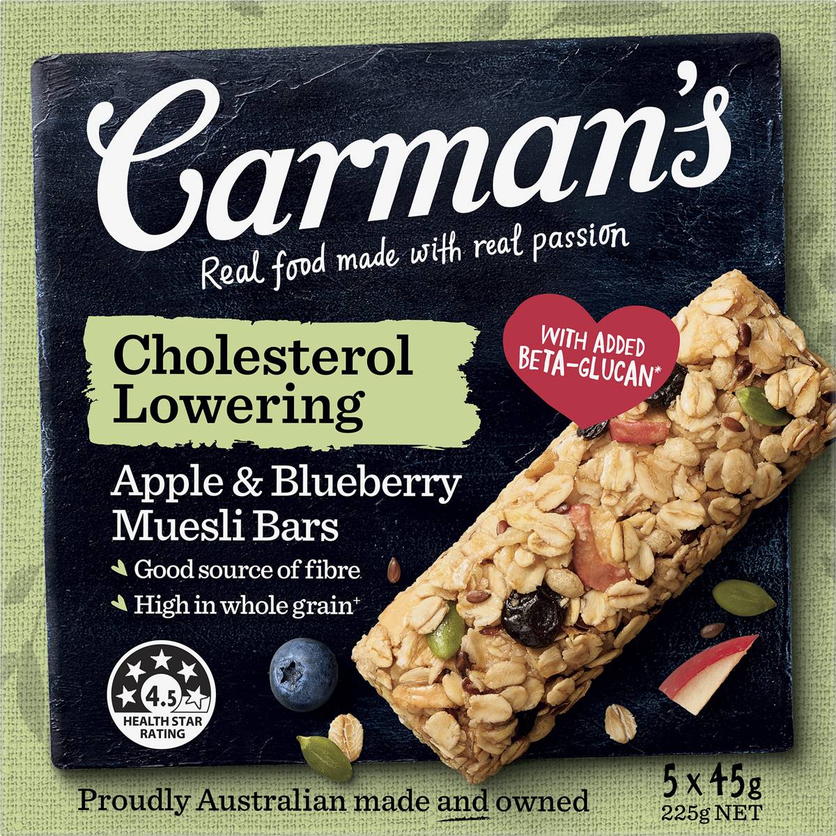 Carman's Cholesterol Lowering Apple & Blueberry Muesli Bars 5 Pack