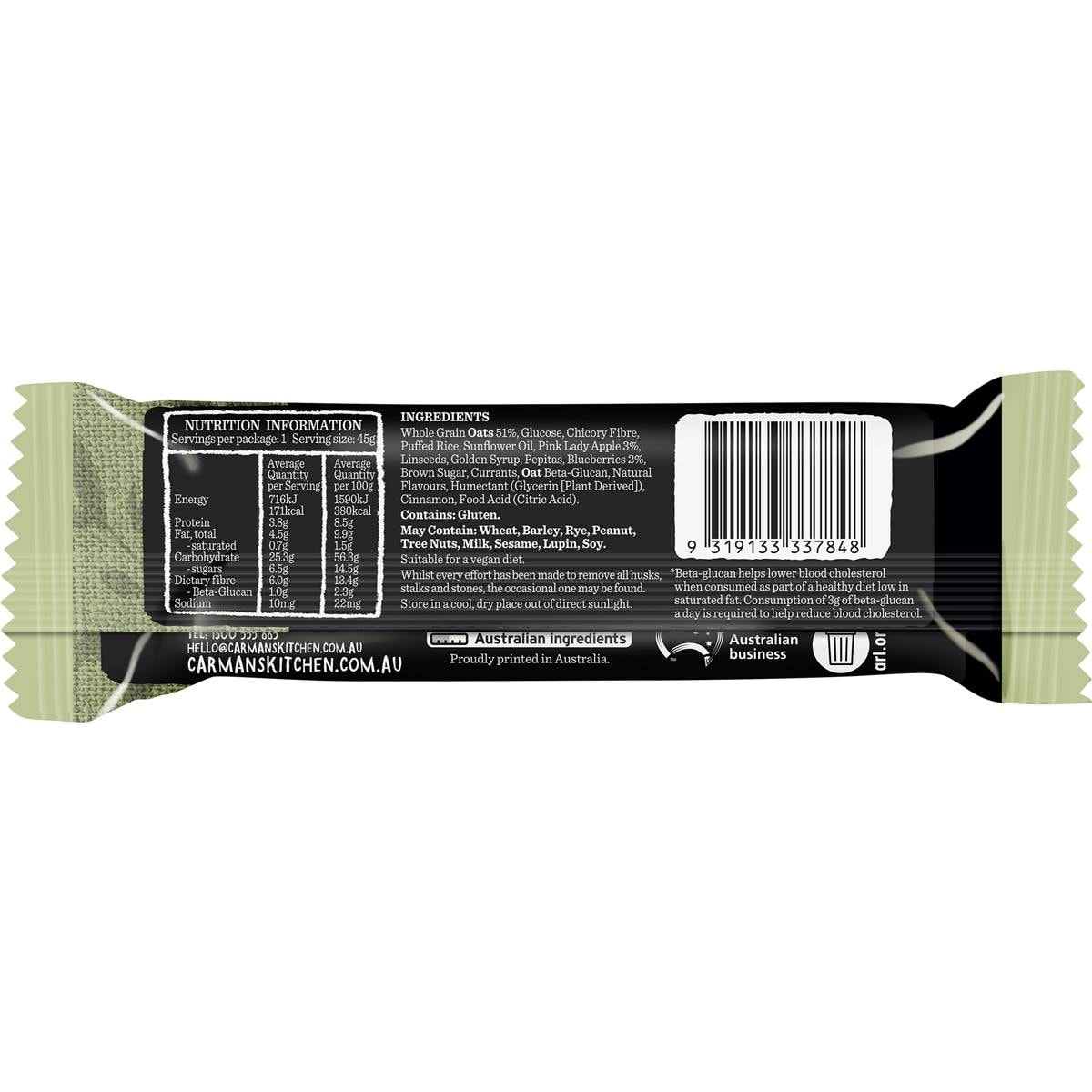 Carman's Muesli Bars Cholesterol Lowering Apple & Blueberry 5 Pack
