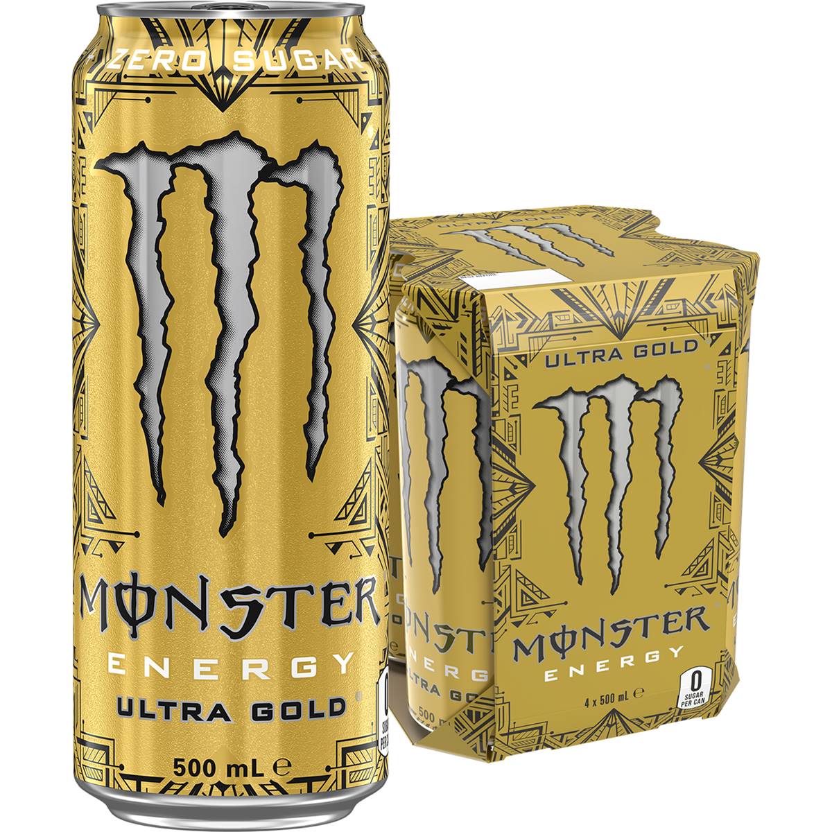 Monster Energy Ultra Gold Cans 500ml X 4 Pack | Woolworths