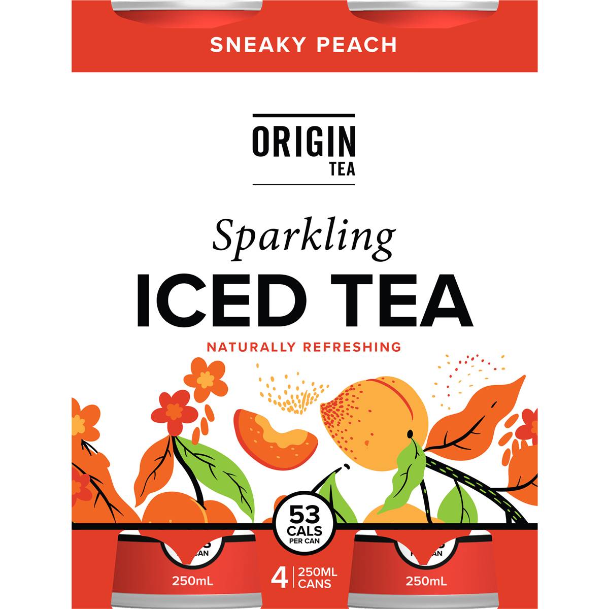 Origin Tea Sneaky Peach Sparkling Iced Tea Cans 250ml X 4 Pack Woolworths