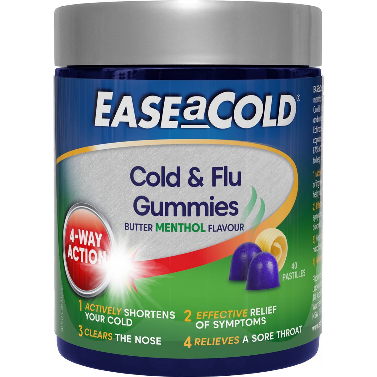 Easeacold Cold & Flu Gummies Butter Menthol Flavour 40 Pack Woolworths
