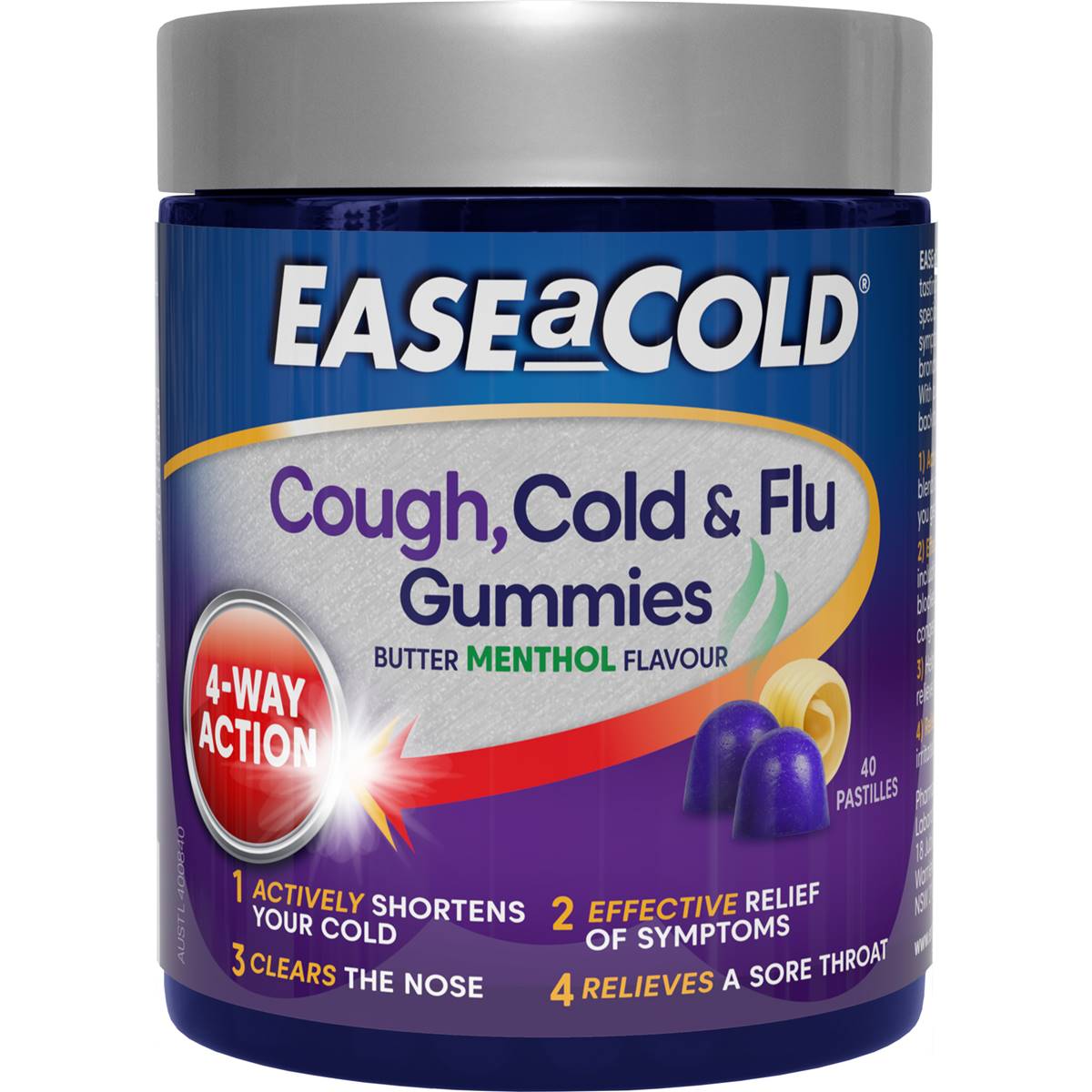 Easeacold Cough Cold & Flu Gummies Butter Menthol Flavour 40 Pack ...