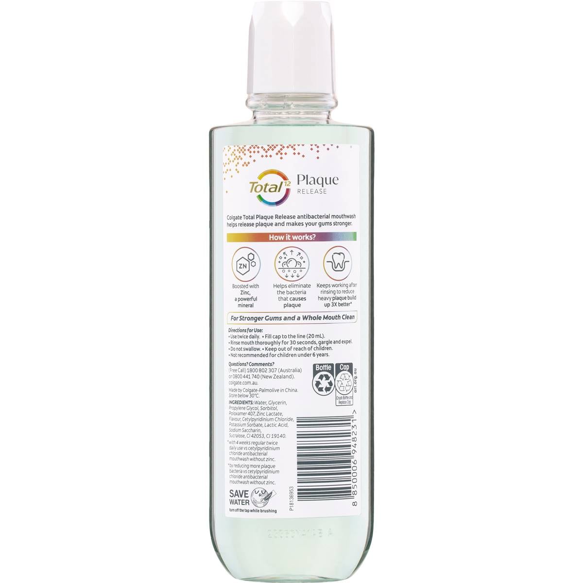 Colgate Mouthwash Cool Mint Total Plaque Release 500ml Woolworths