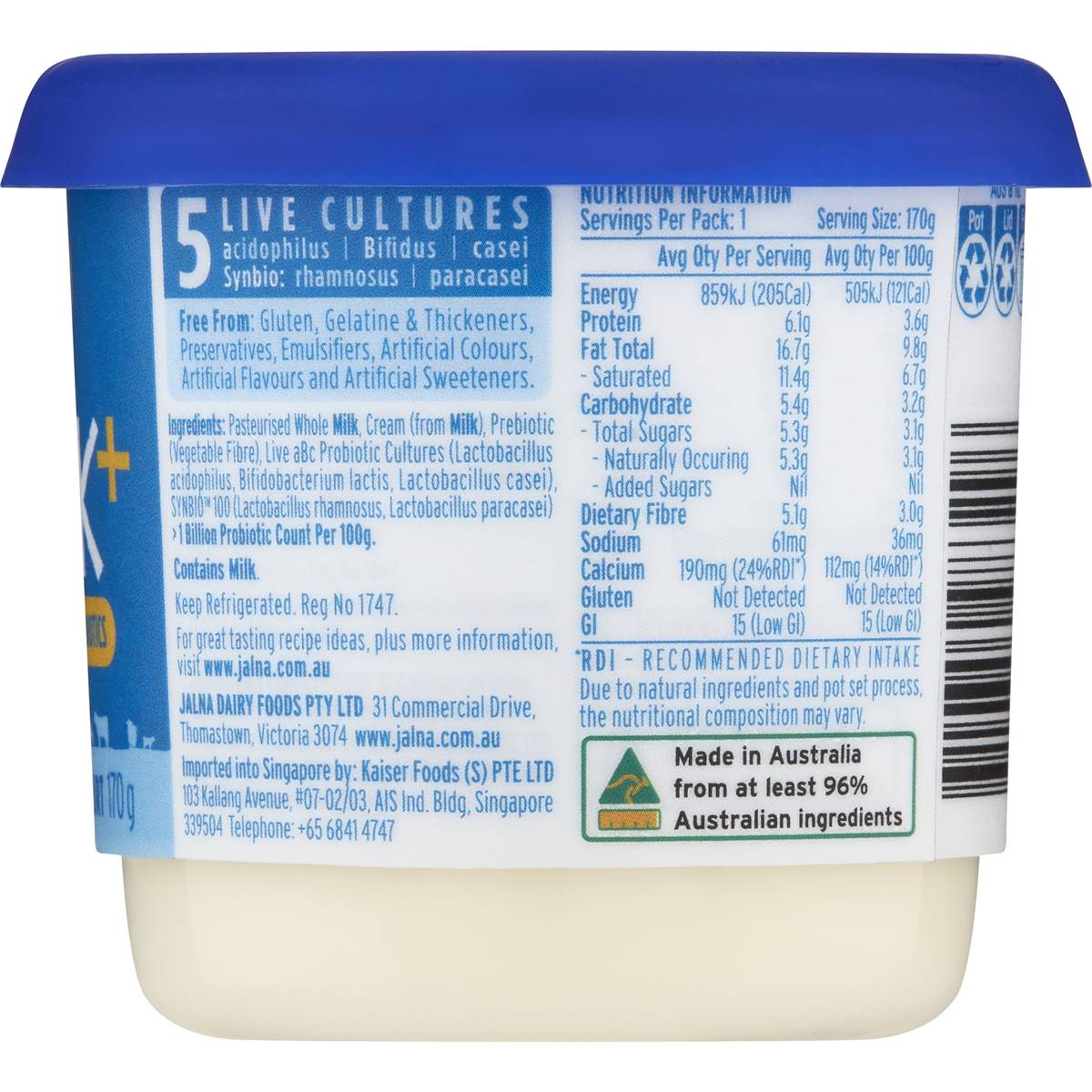 Jalna Greek+ Probiotics Yoghurt 170g Woolworths